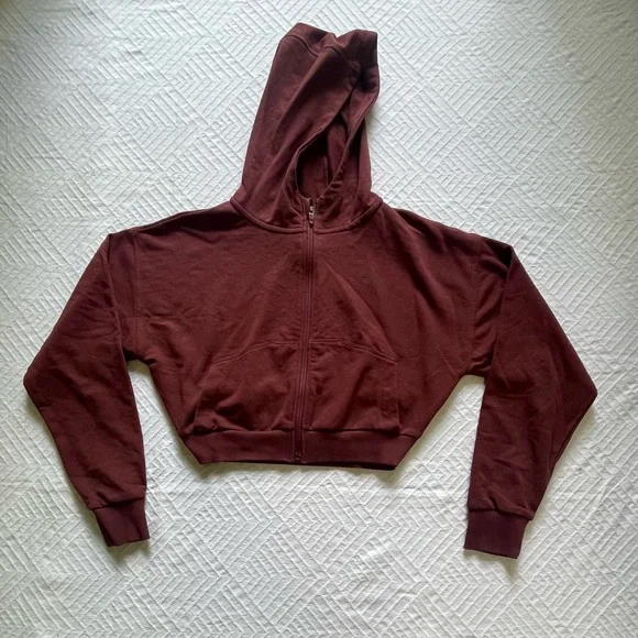 Gymshark Cropped Hoodie Women’s Small Pullover Maroon Full Zipped - Picture 2 of 9